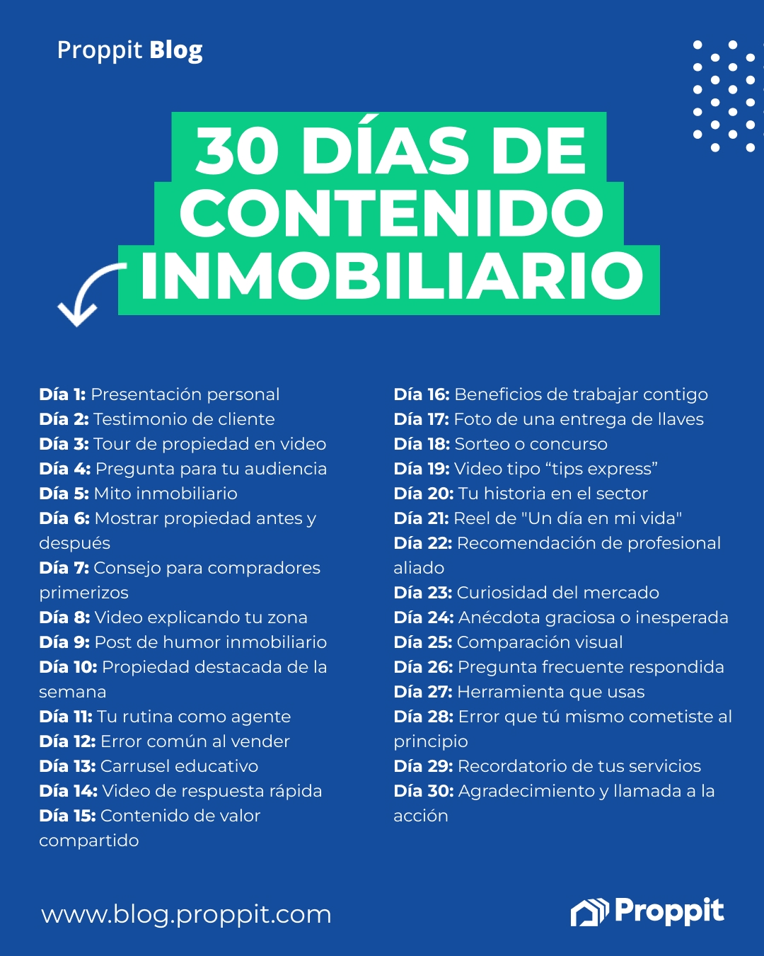 Infografía - 30 días de contenido inmobiliario para redes sociales
